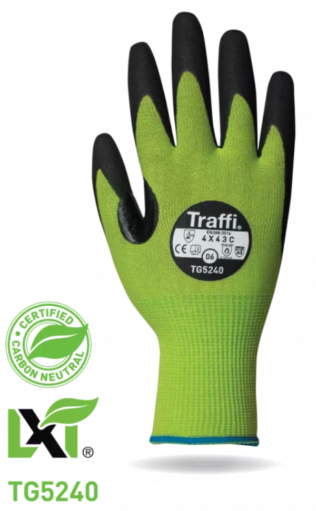 Traffi® TG5240 LXT® Carbon Neutral 15-gauge seamless knit green MicroDex Nitrile Coated A3 Cut Gloves 